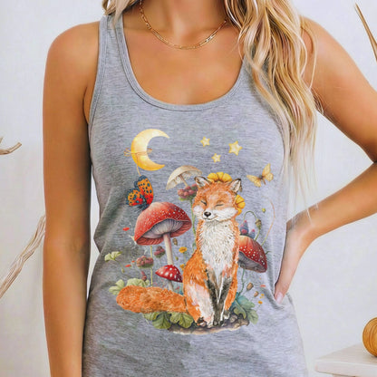 Tank Top Heather Grey / XS Enchanting Forest Fox Women's Racerback Tank Top The Mystic Eden