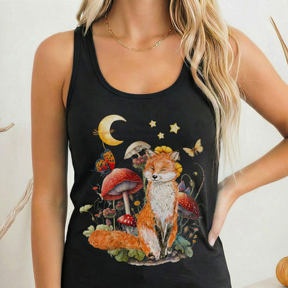 Tank Top Solid Black / XS Enchanting Forest Fox Women's Racerback Tank Top The Mystic Eden