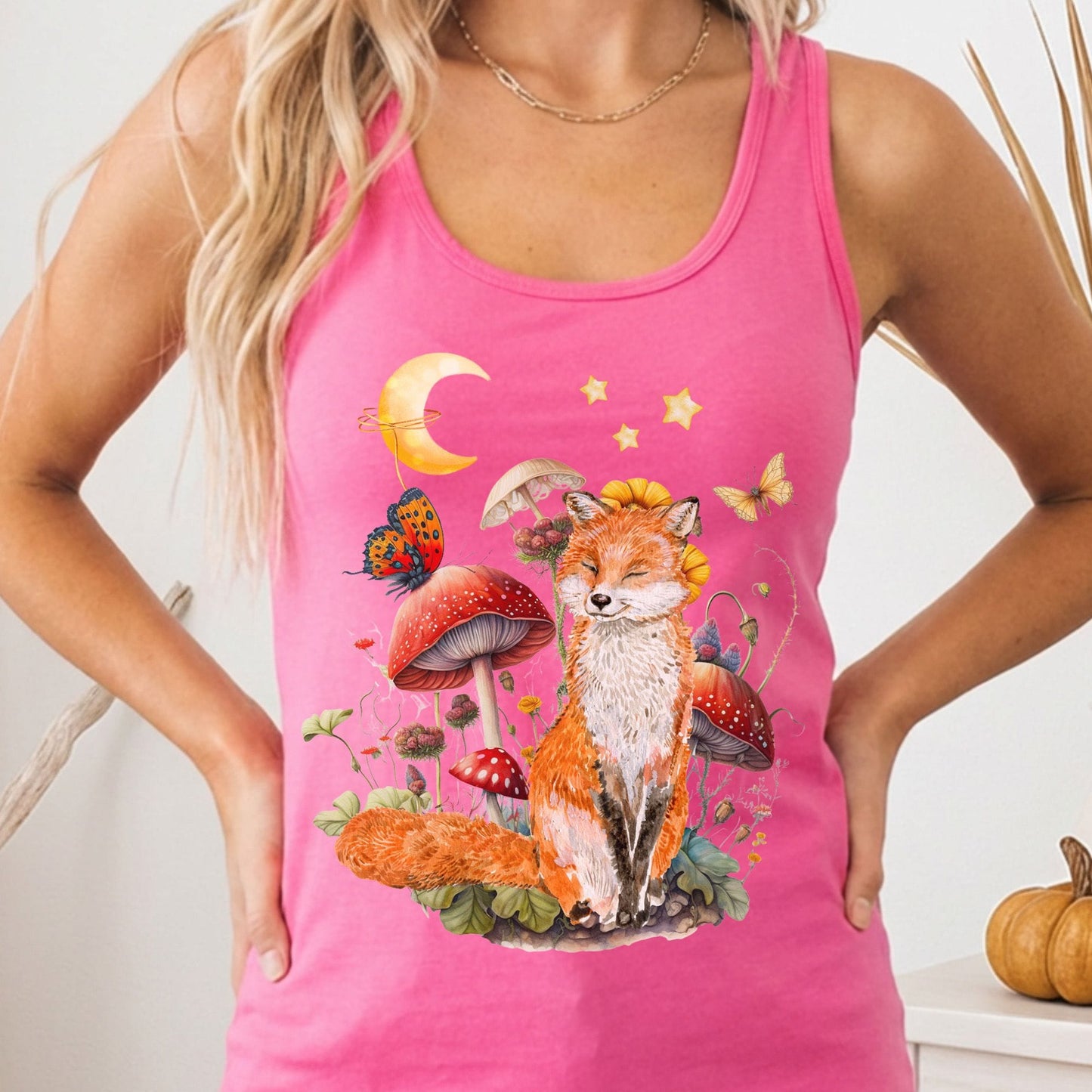 Tank Top Solid Hot Pink / XS Enchanting Forest Fox Women's Racerback Tank Top The Mystic Eden