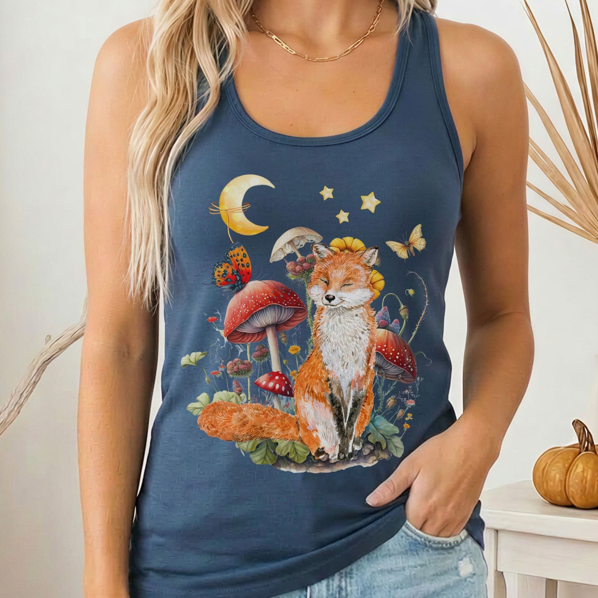 Tank Top Solid Indigo / XS Enchanting Forest Fox Women's Racerback Tank Top The Mystic Eden