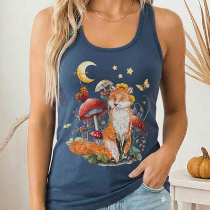 Tank Top Solid Indigo / XS Enchanting Forest Fox Women's Racerback Tank Top The Mystic Eden