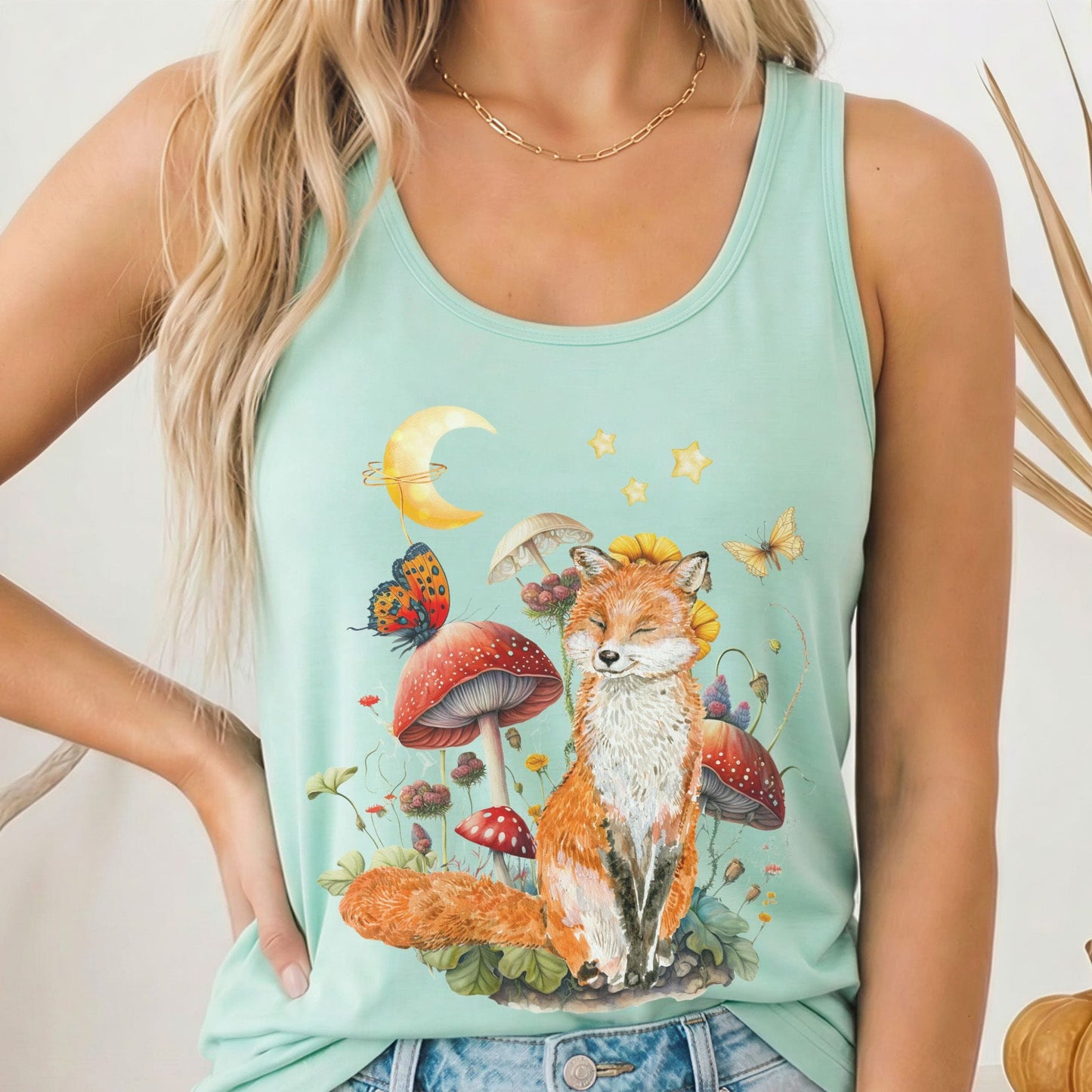 Tank Top Solid Mint / XS Enchanting Forest Fox Women's Racerback Tank Top The Mystic Eden
