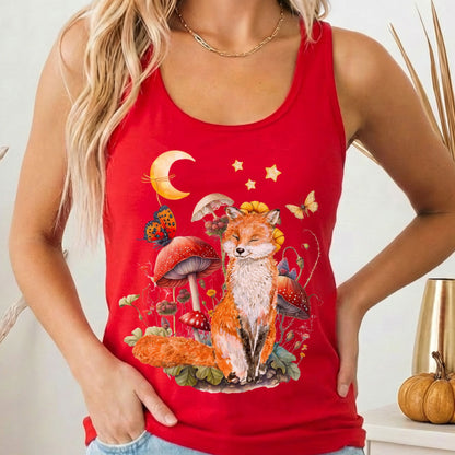 Tank Top Solid Red / XS Enchanting Forest Fox Women's Racerback Tank Top The Mystic Eden