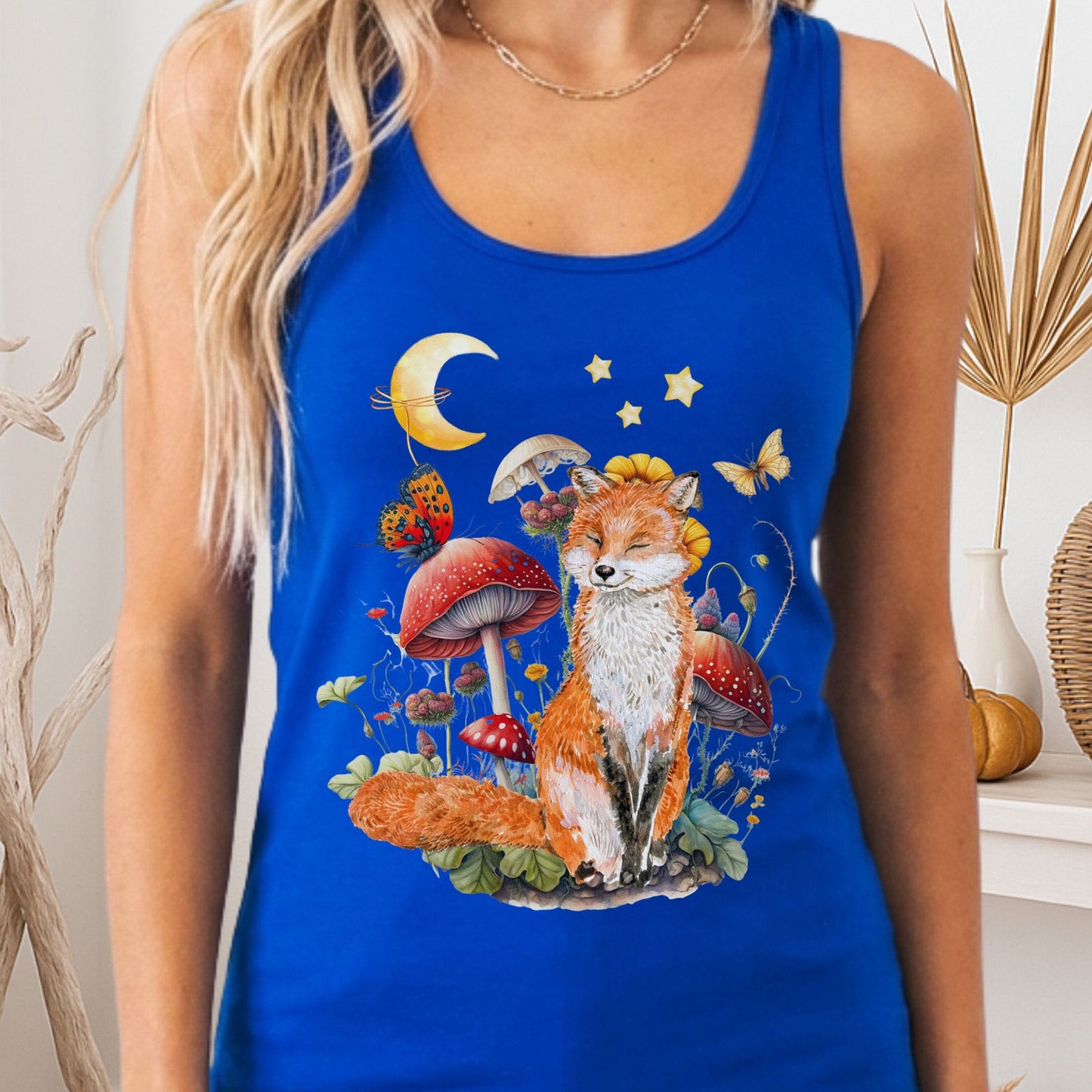 Tank Top Solid Royal / XS Enchanting Forest Fox Women's Racerback Tank Top The Mystic Eden