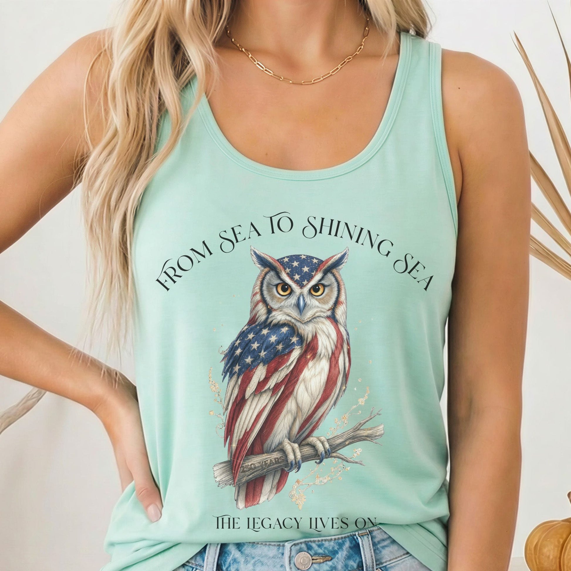 Tank Top Solid Mint / XS The Legacy Lives On America 250 Owl Women's Lightweight Tank Top The Mystic Eden