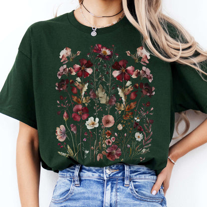 T-Shirts Maroon Pressed Flowers Cottagecore T-Shirt The Mystic Eden