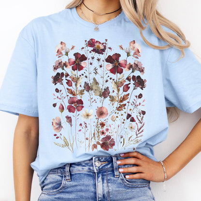 T-Shirts Maroon Pressed Flowers Cottagecore T-Shirt The Mystic Eden