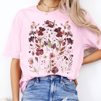 T-Shirts Maroon Pressed Flowers Cottagecore T-Shirt The Mystic Eden
