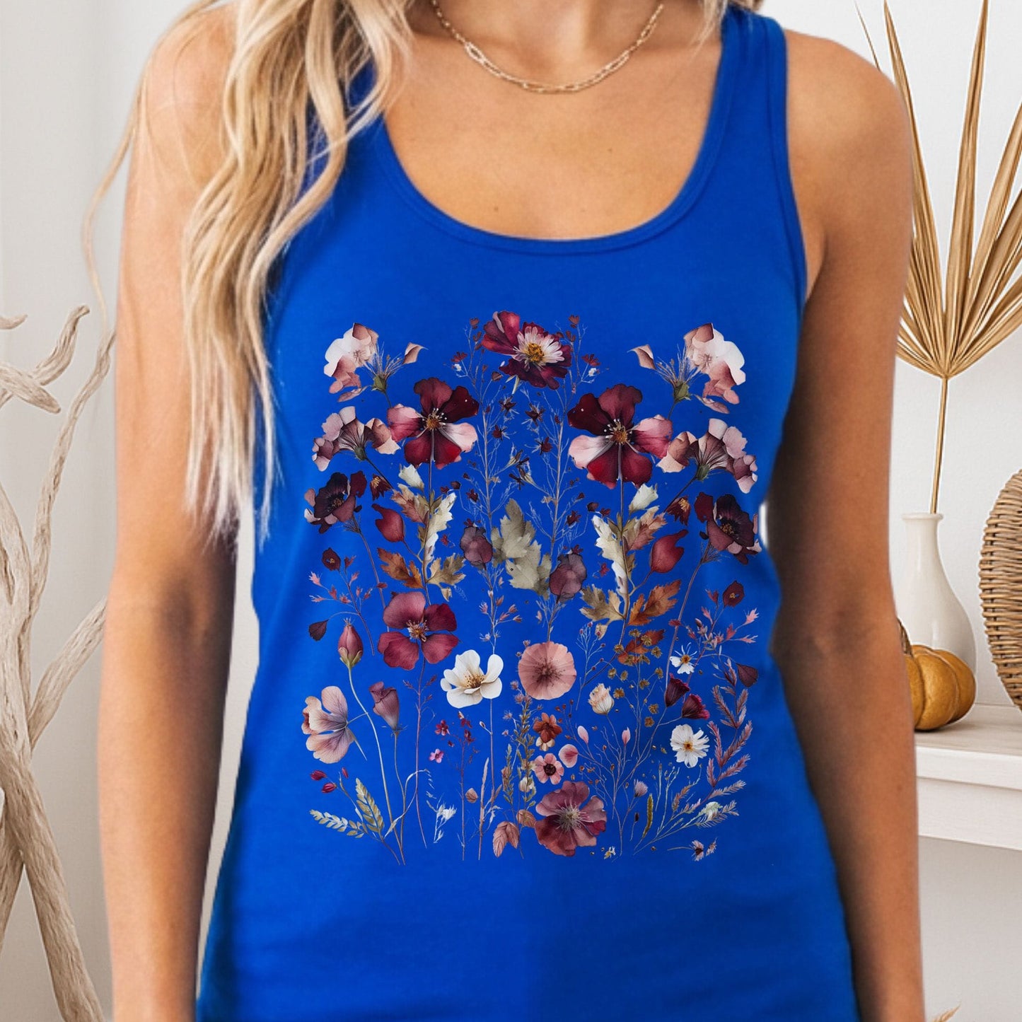Tank Top Solid Royal / XS Maroon Pressed Flowers Cottagecore Women's Racerback Tank Top The Mystic Eden