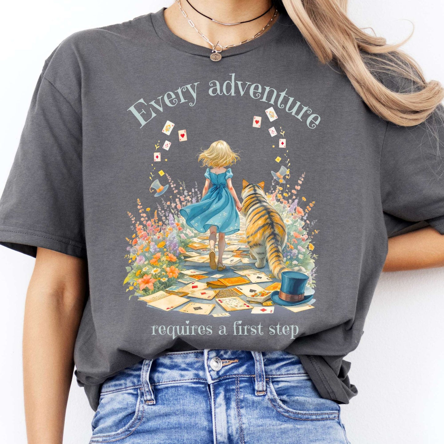 T-Shirts Every Adventure Requires a First Step Alice T-Shirt The Mystic Eden