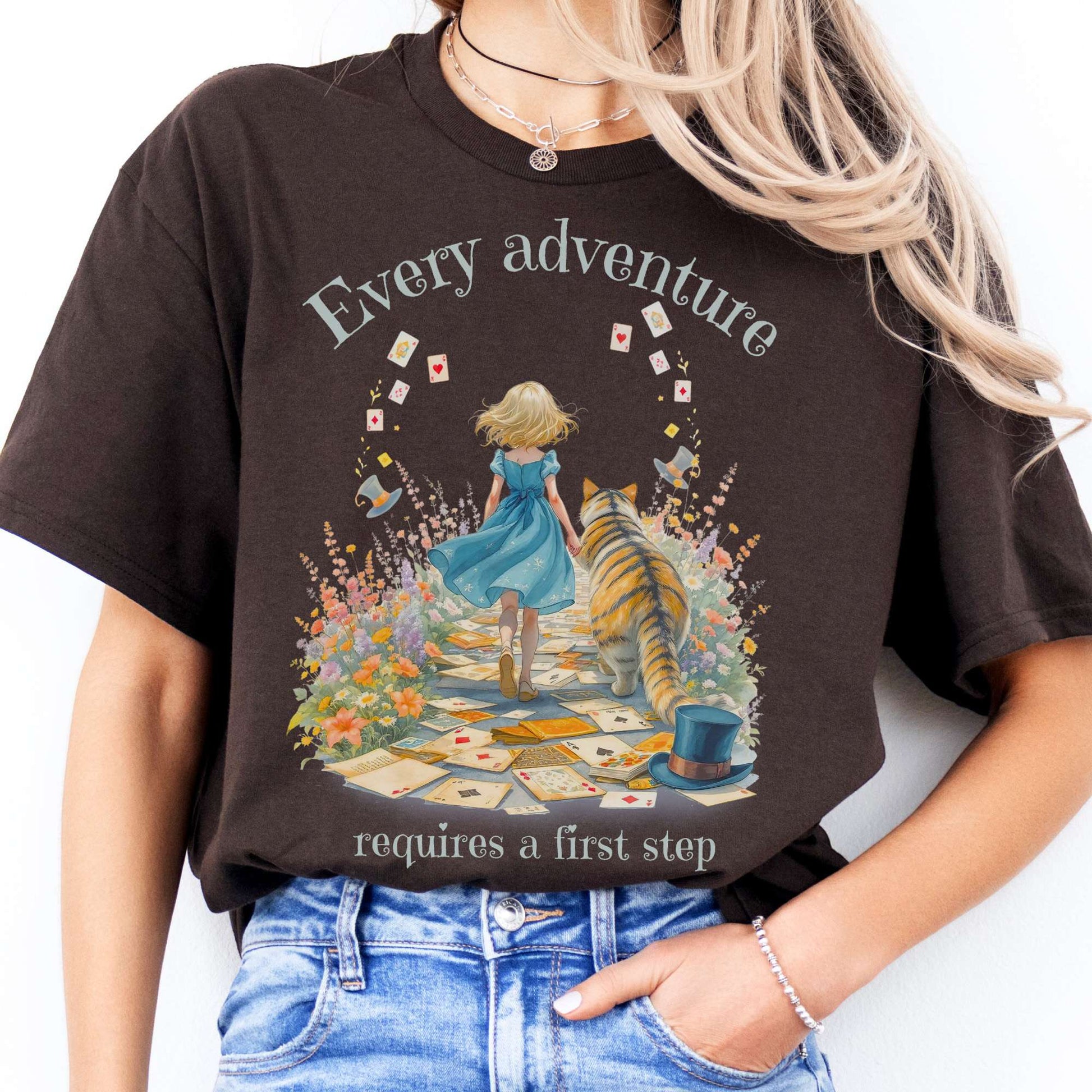 T-Shirts Every Adventure Requires a First Step Alice T-Shirt The Mystic Eden
