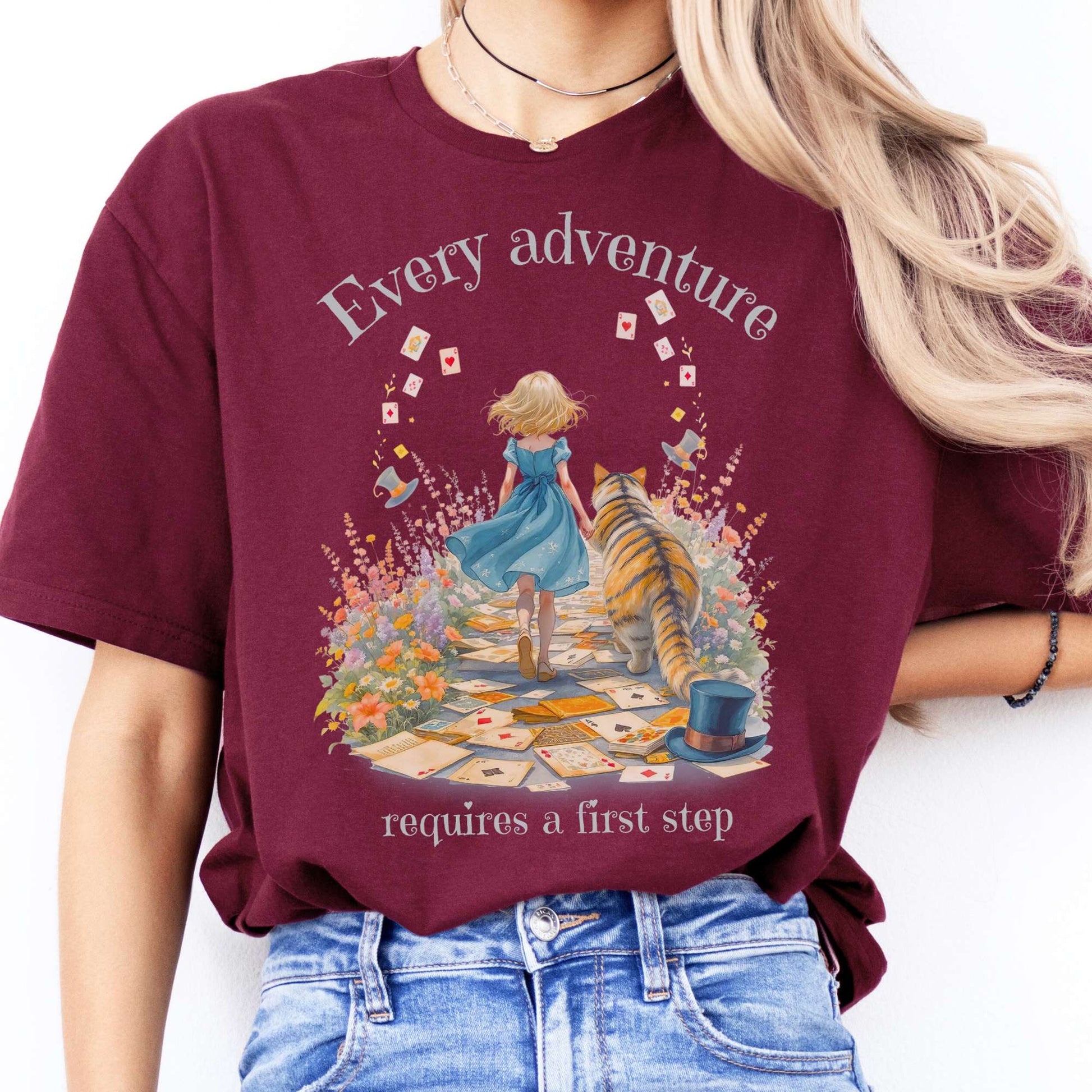 T-Shirts Every Adventure Requires a First Step Alice T-Shirt The Mystic Eden