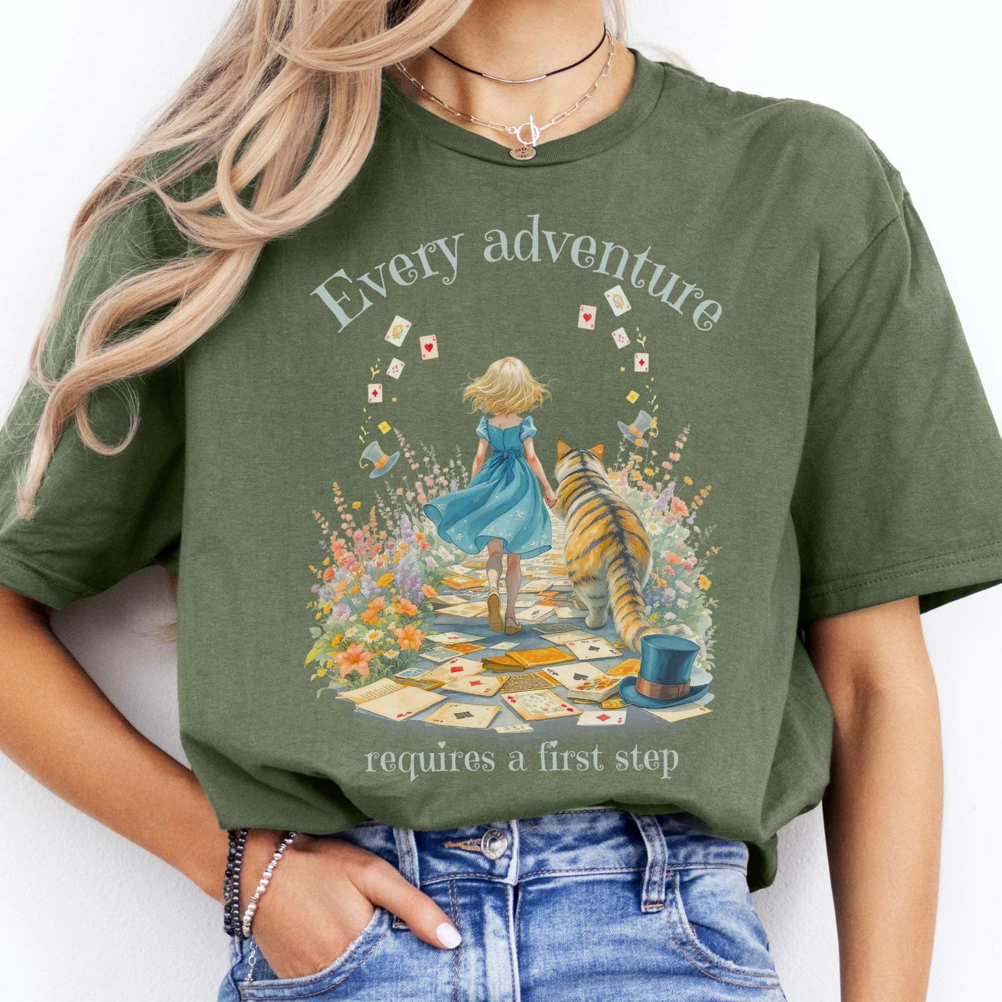 T-Shirts Every Adventure Requires a First Step Alice T-Shirt The Mystic Eden