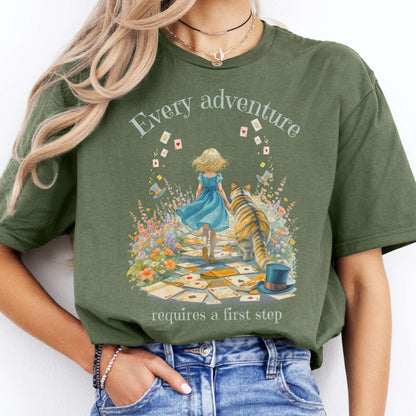 T-Shirts Every Adventure Requires a First Step Alice T-Shirt The Mystic Eden