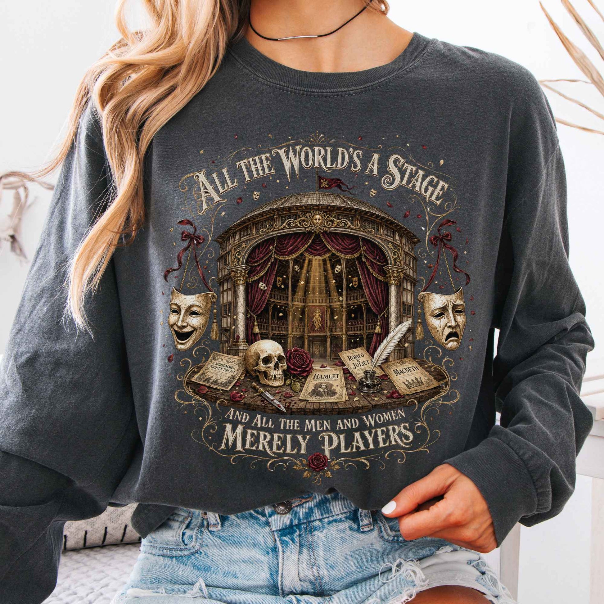 Long-sleeve Pepper / S All the World's a Stage Shakespeare Long Sleeve The Mystic Eden