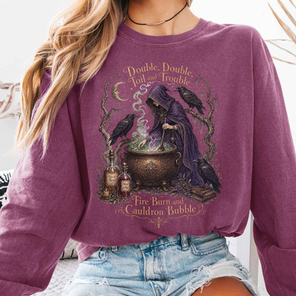 Long-sleeve Berry / S Double Double Toil and Trouble Macbeth Witch Shakespeare Long Sleeve The Mystic Eden