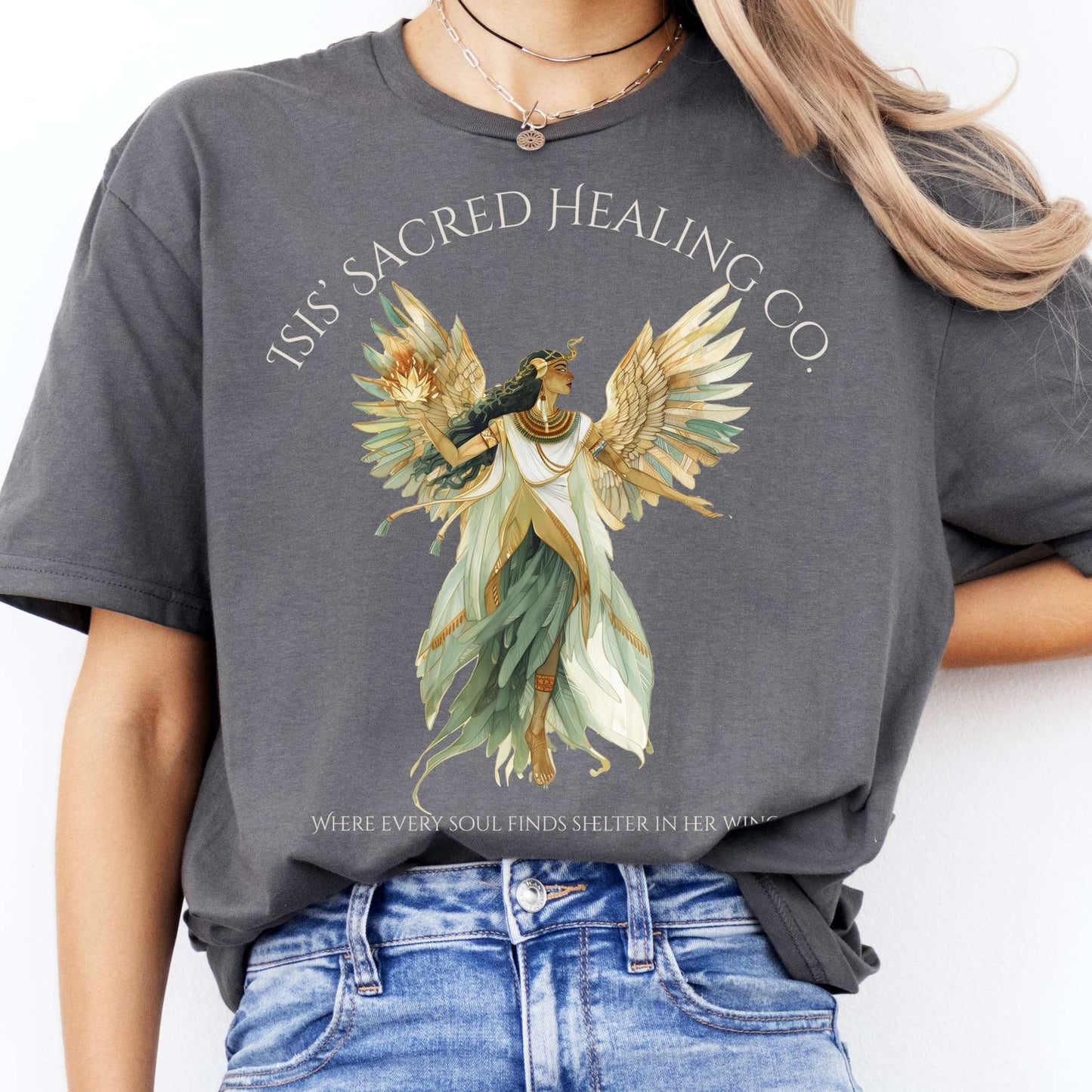 T-Shirt Isis' Sacred Healing Co Egyptian Mythology T-Shirt The Mystic Eden