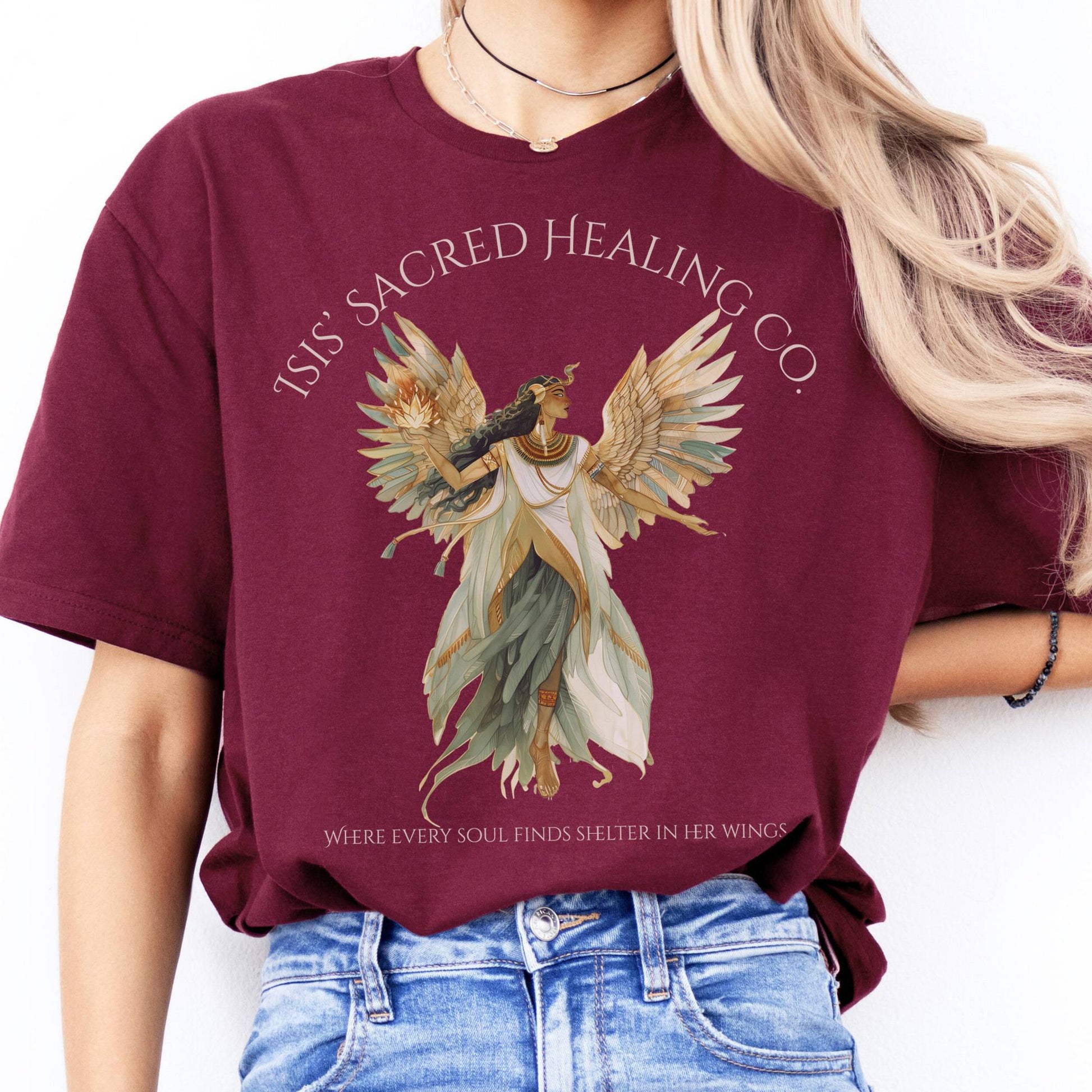T-Shirt Isis' Sacred Healing Co Egyptian Mythology T-Shirt The Mystic Eden