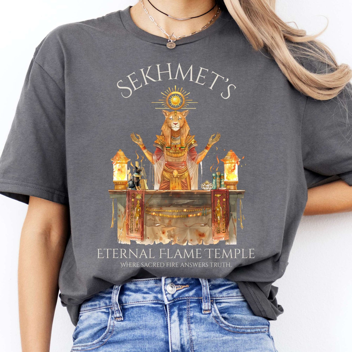 T-Shirts Sekhmet's Eternal Flame Temple Egyptian Mythology T-Shirt The Mystic Eden