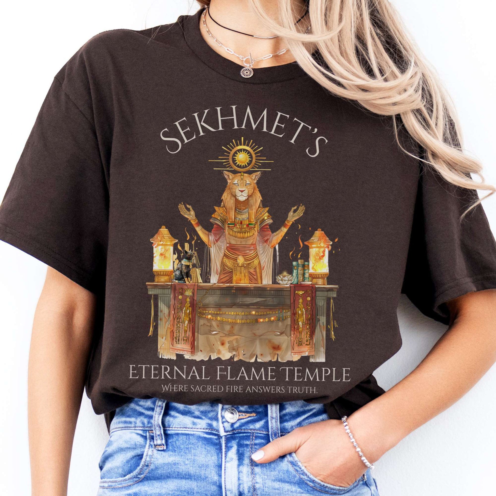 T-Shirts Sekhmet's Eternal Flame Temple Egyptian Mythology T-Shirt The Mystic Eden