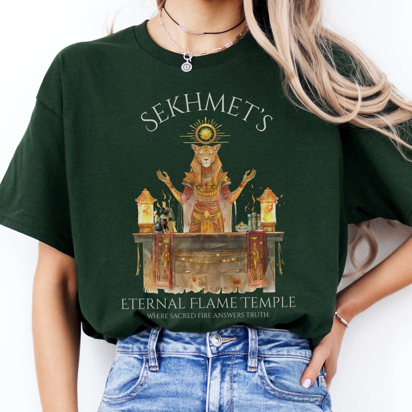 T-Shirts Sekhmet's Eternal Flame Temple Egyptian Mythology T-Shirt The Mystic Eden