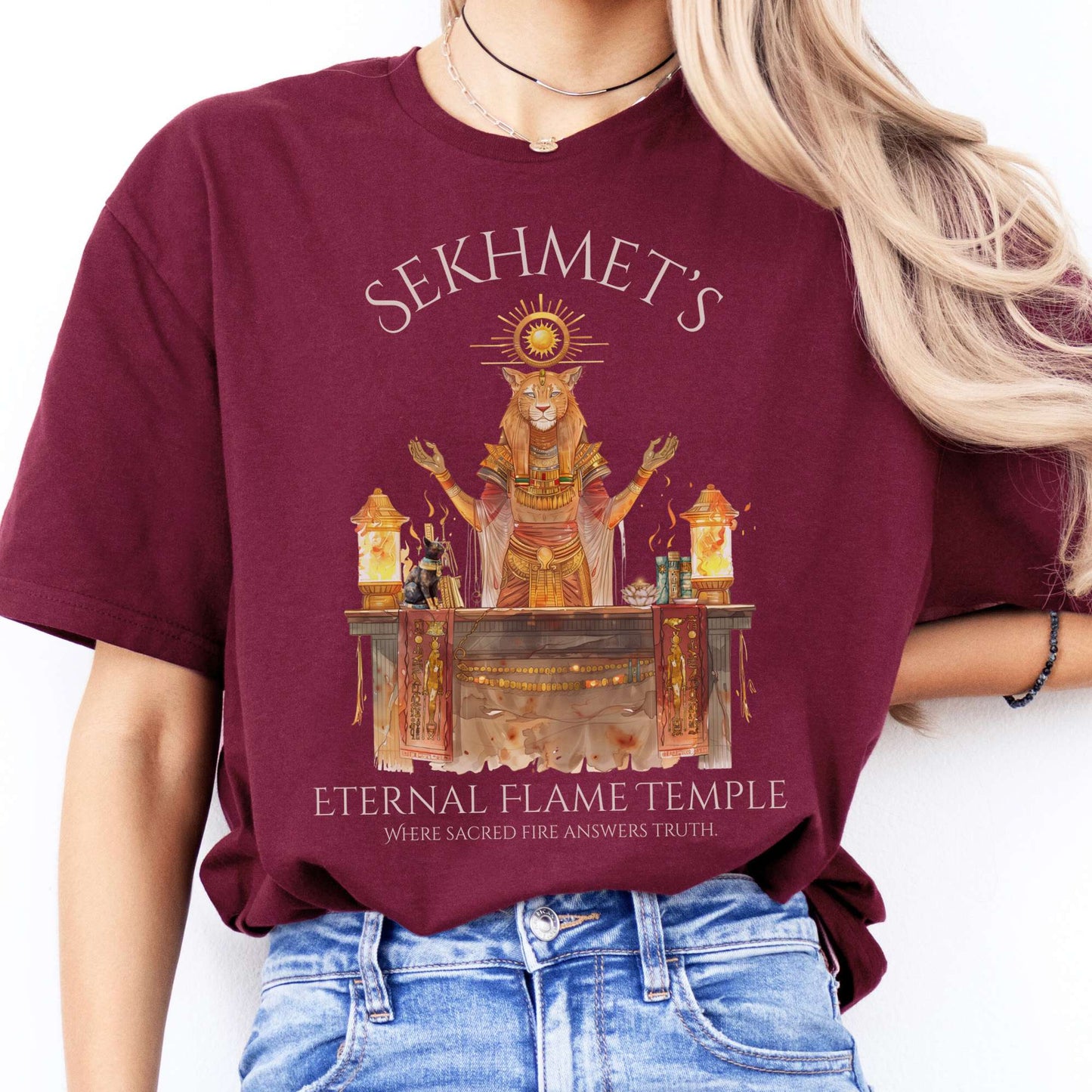 T-Shirts Sekhmet's Eternal Flame Temple Egyptian Mythology T-Shirt The Mystic Eden