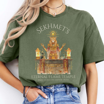 T-Shirts Sekhmet's Eternal Flame Temple Egyptian Mythology T-Shirt The Mystic Eden