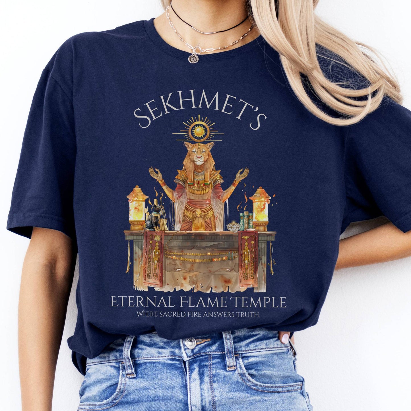 T-Shirts Sekhmet's Eternal Flame Temple Egyptian Mythology T-Shirt The Mystic Eden