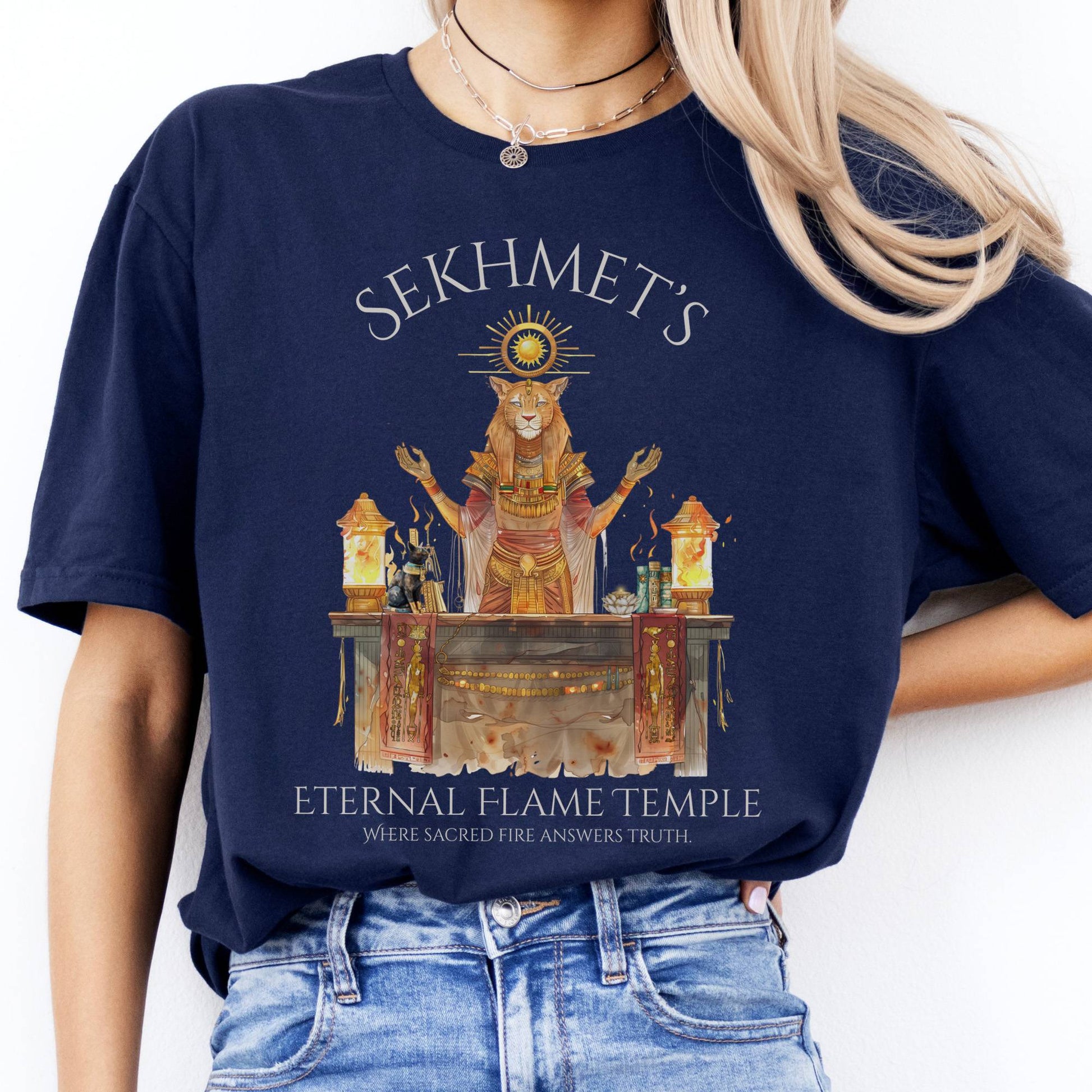 T-Shirts Sekhmet's Eternal Flame Temple Egyptian Mythology T-Shirt The Mystic Eden