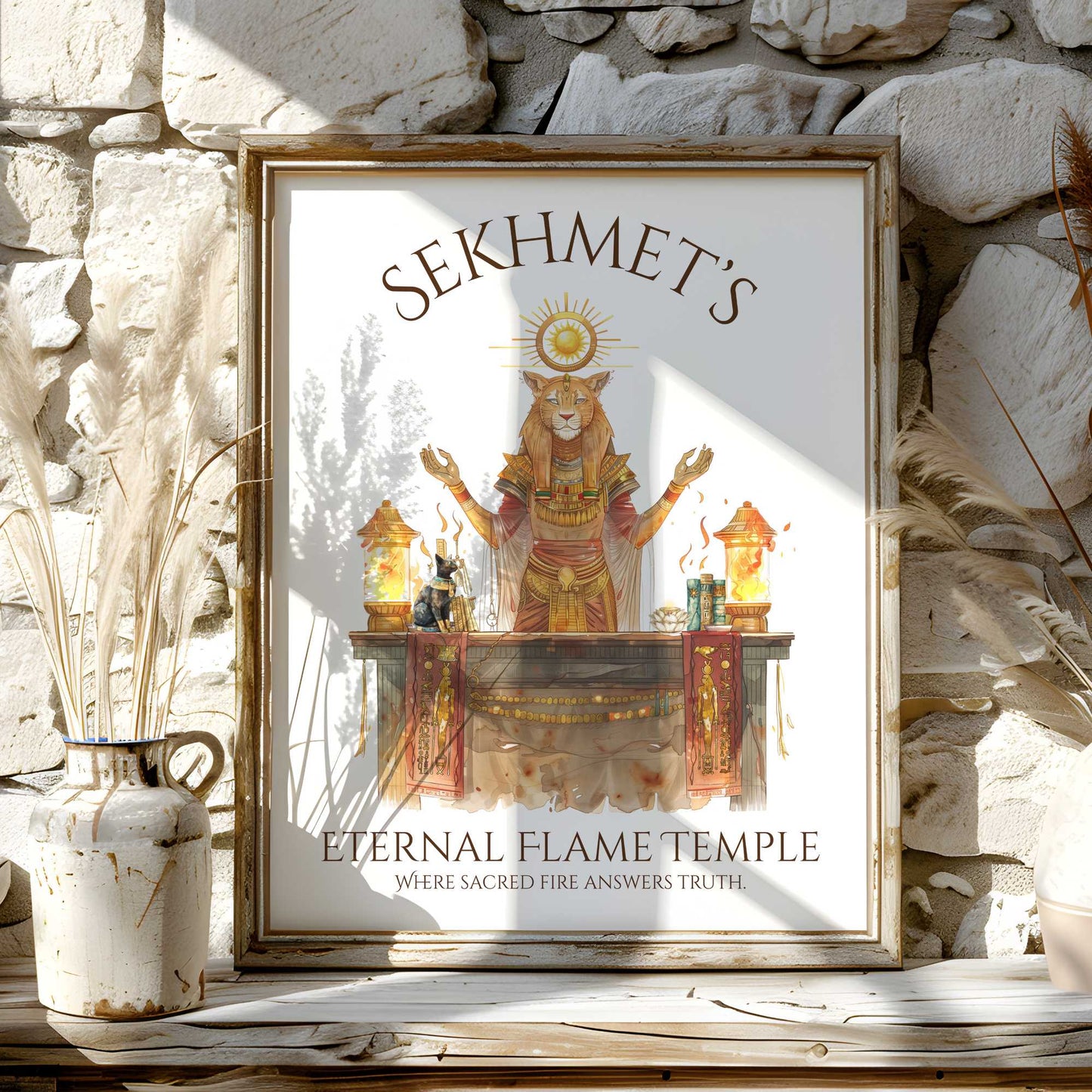 Sekhmet's Eternal Flame Temple Mystic Goddess Art Print