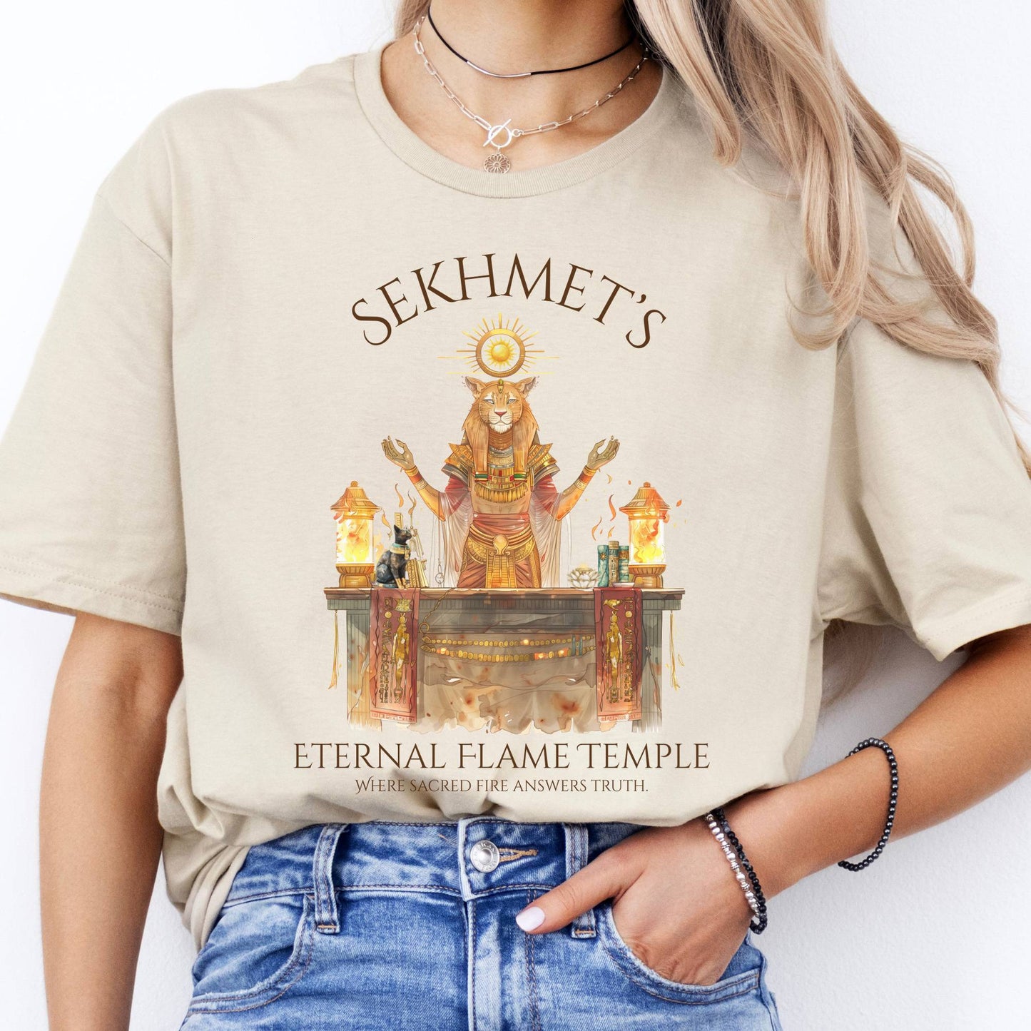 T-Shirts Sekhmet's Eternal Flame Temple Egyptian Mythology T-Shirt The Mystic Eden