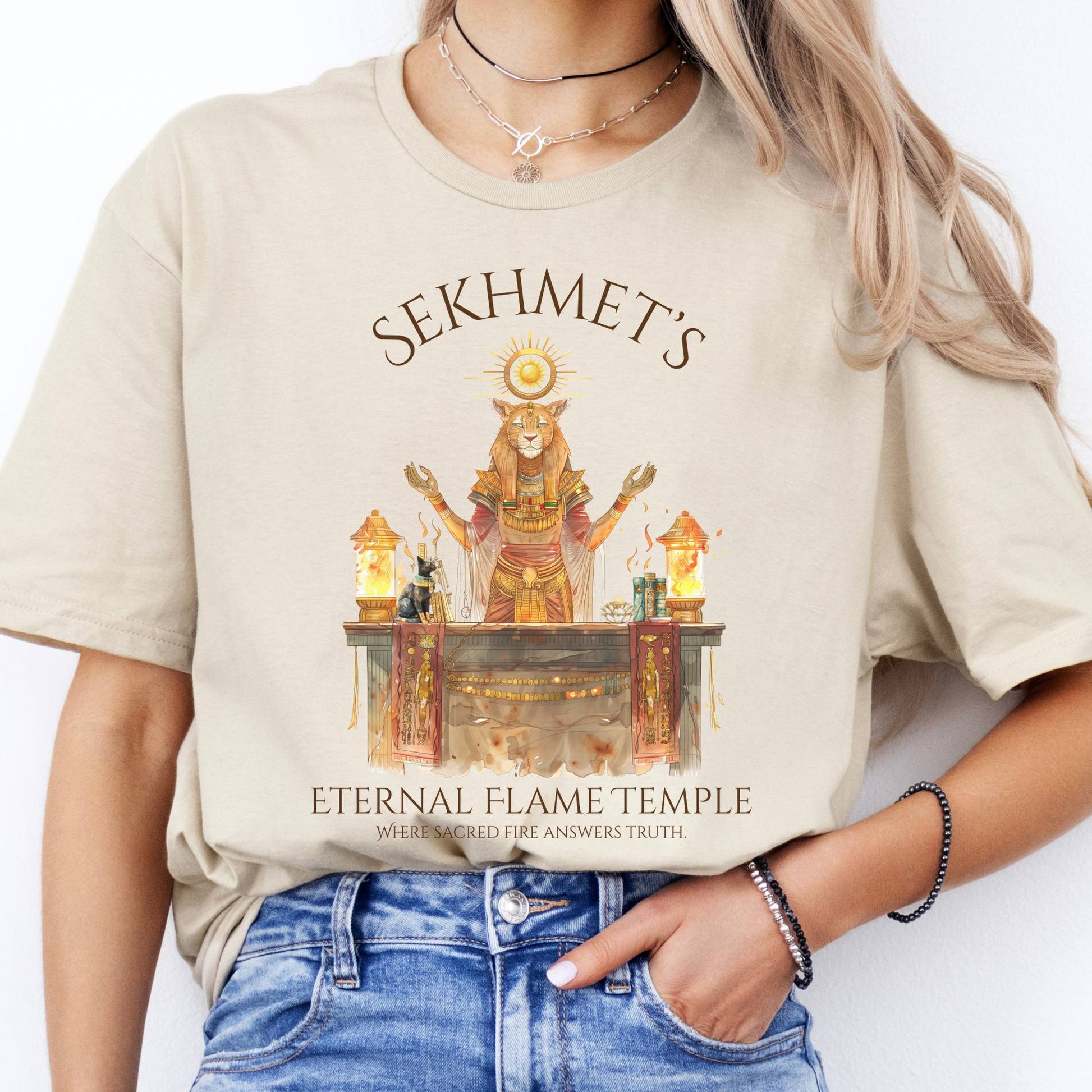 T-Shirts Sekhmet's Eternal Flame Temple Egyptian Mythology T-Shirt The Mystic Eden