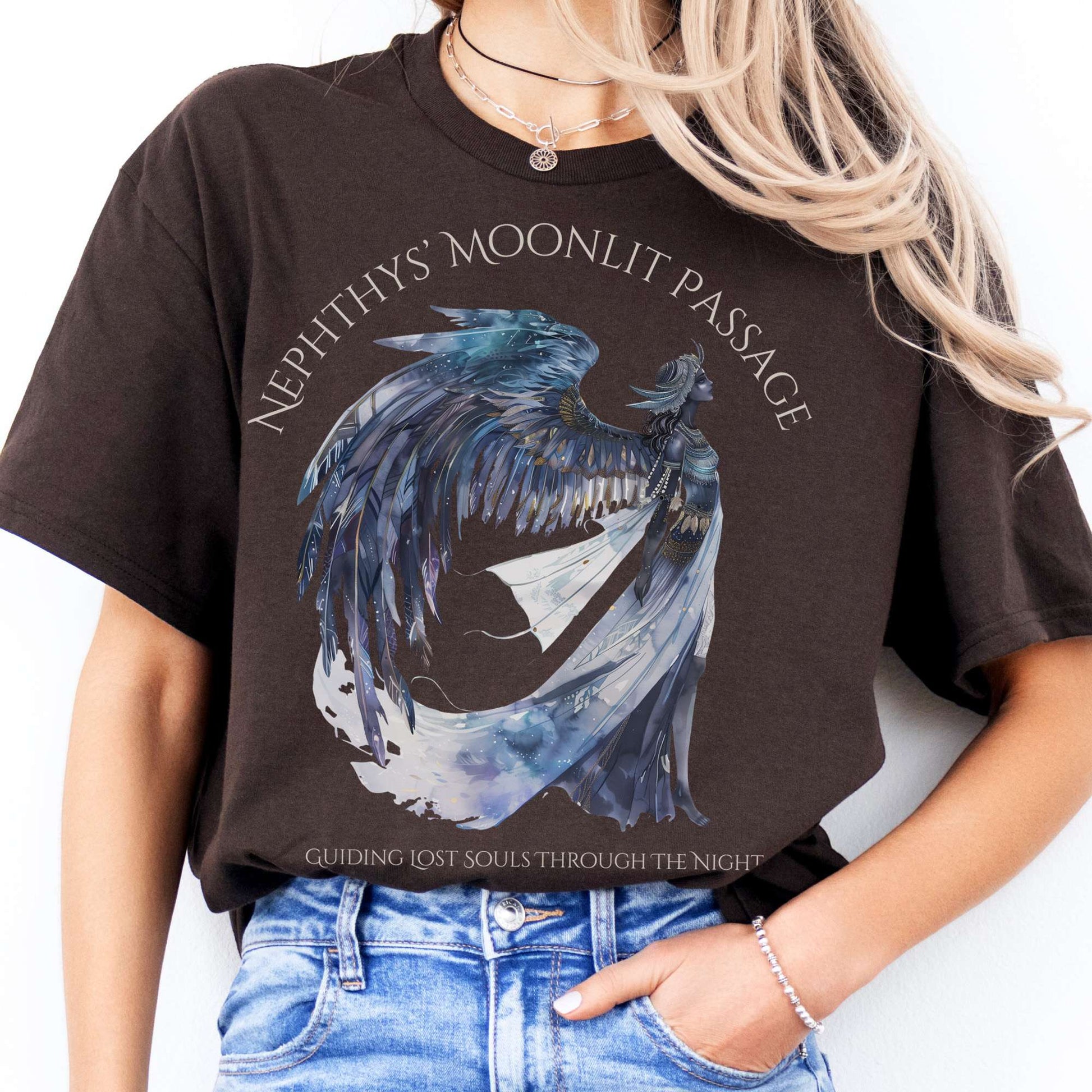 T-Shirts Nephthys' Moonlit Passage Egyptian Mythology T-Shirt The Mystic Eden