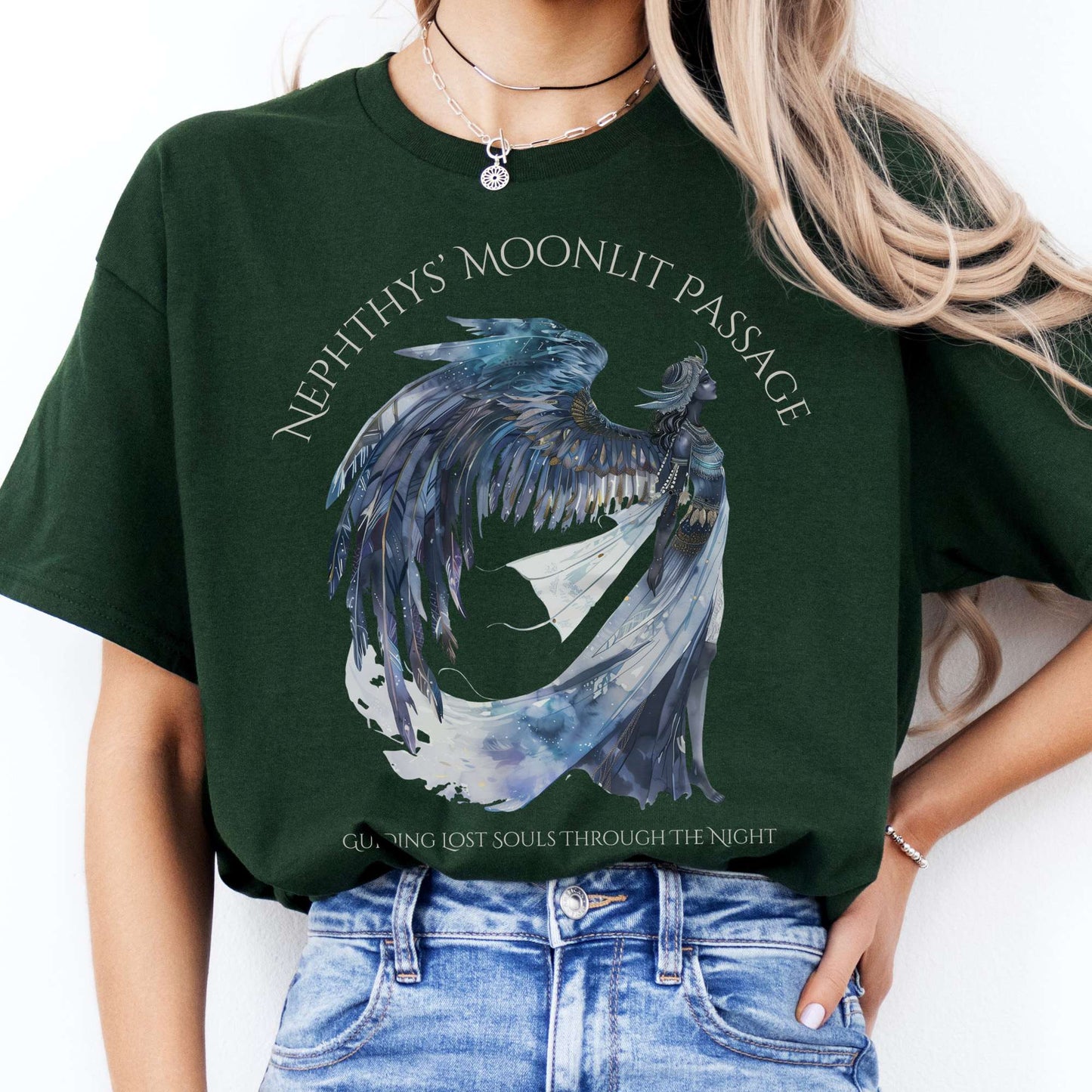 T-Shirts Nephthys' Moonlit Passage Egyptian Mythology T-Shirt The Mystic Eden