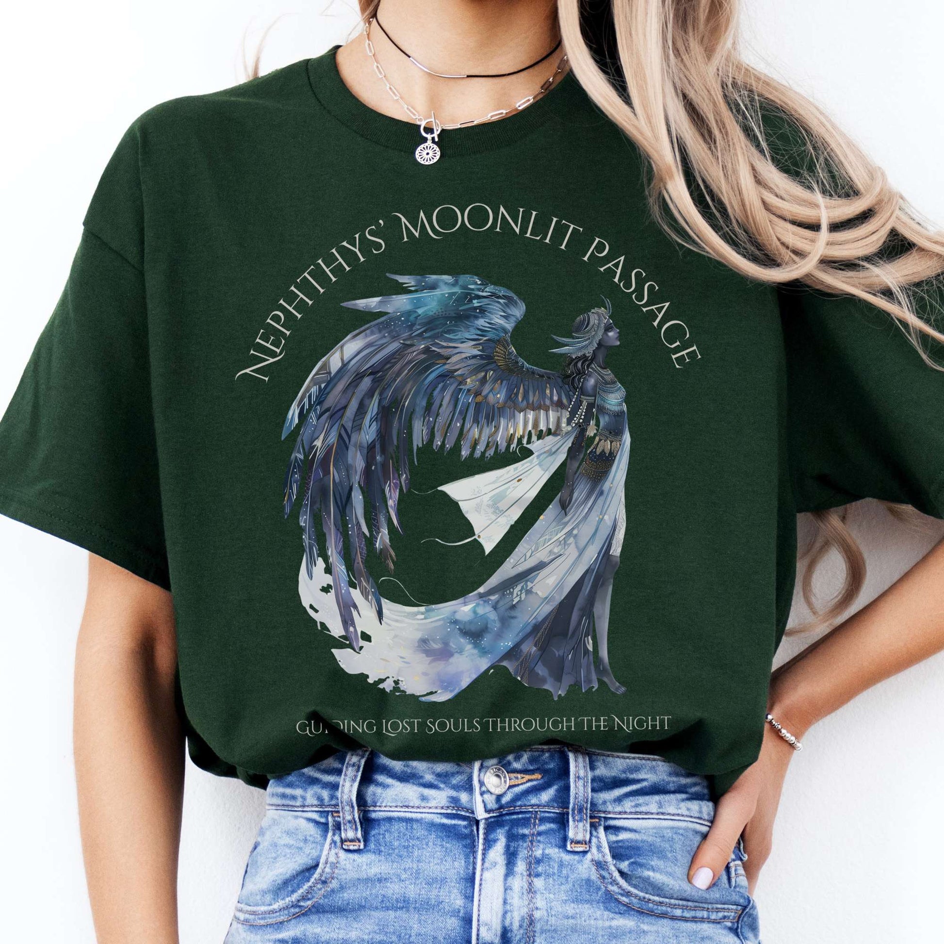 T-Shirts Nephthys' Moonlit Passage Egyptian Mythology T-Shirt The Mystic Eden