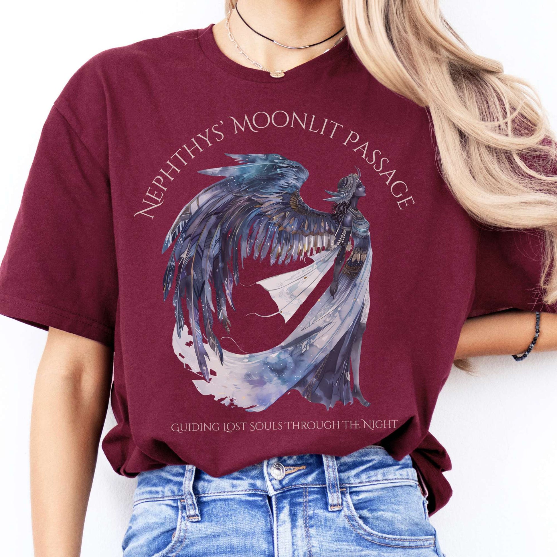 T-Shirts Nephthys' Moonlit Passage Egyptian Mythology T-Shirt The Mystic Eden
