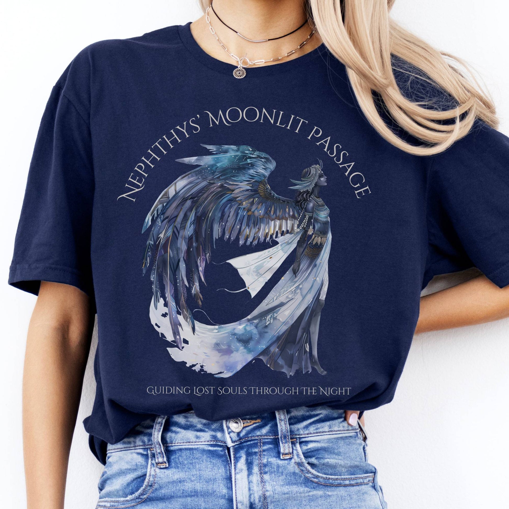 T-Shirts Nephthys' Moonlit Passage Egyptian Mythology T-Shirt The Mystic Eden