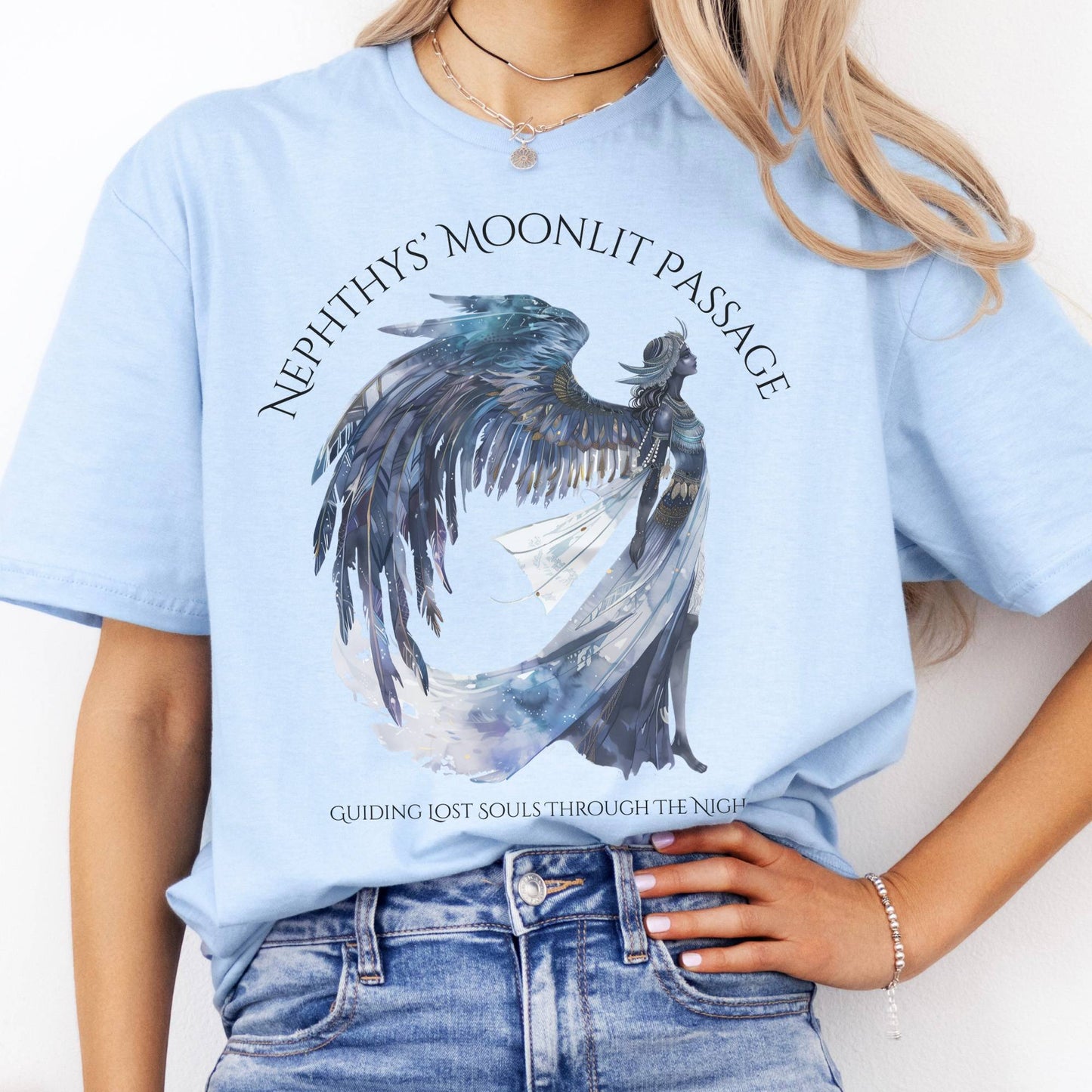 T-Shirts Nephthys' Moonlit Passage Egyptian Mythology T-Shirt The Mystic Eden