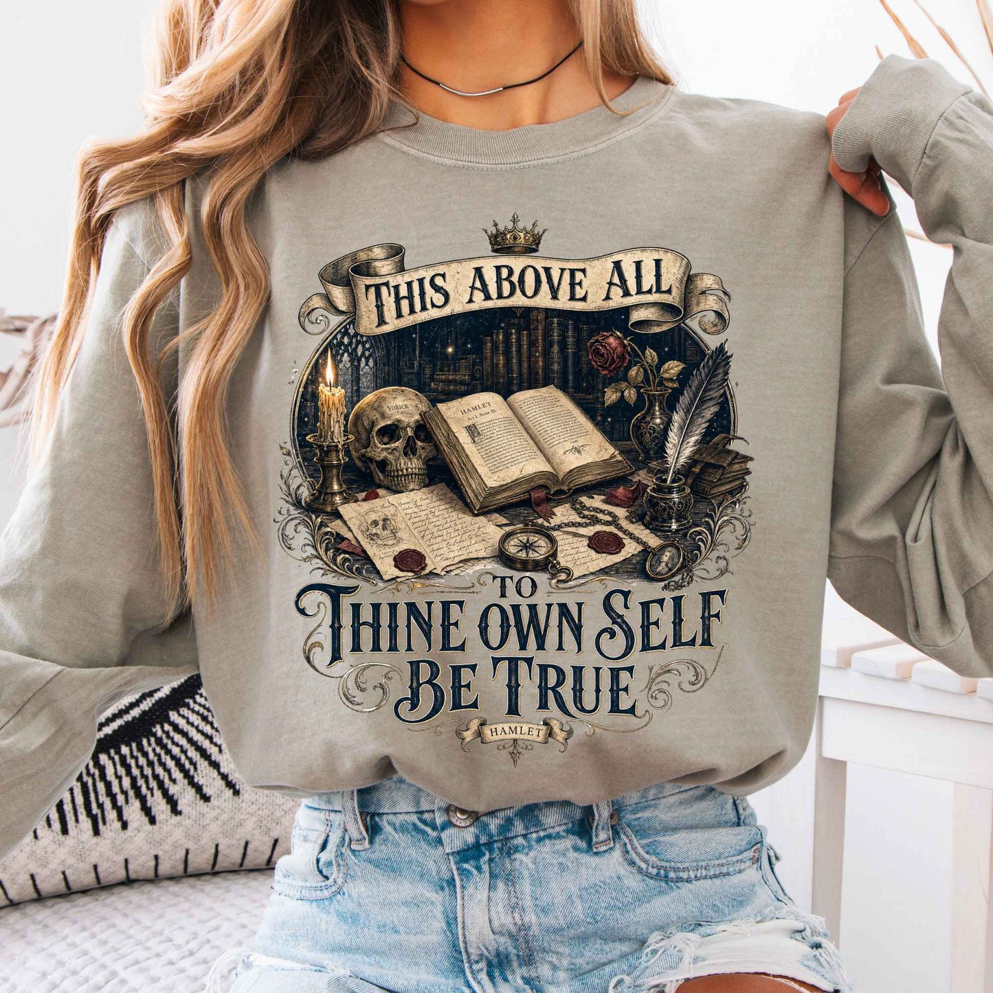 Long-sleeve Sandstone / S To Thine Own Self Be True Hamlet Shakespeare Long Sleeve The Mystic Eden