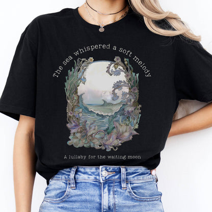T-Shirts The Sea Whispered A Soft Melody for the Waiting Moon Poetry T-Shirt The Mystic Eden