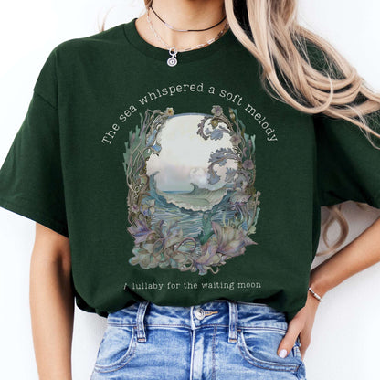 T-Shirts The Sea Whispered A Soft Melody for the Waiting Moon Poetry T-Shirt The Mystic Eden