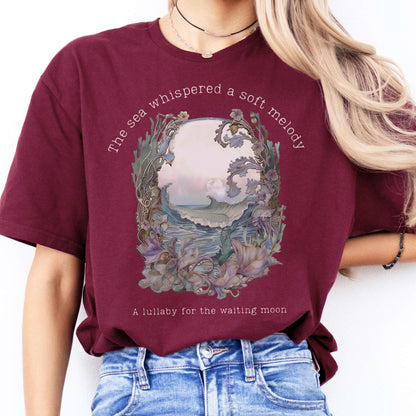 T-Shirts The Sea Whispered A Soft Melody for the Waiting Moon Poetry T-Shirt The Mystic Eden