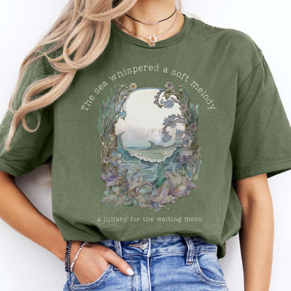 T-Shirts The Sea Whispered A Soft Melody for the Waiting Moon Poetry T-Shirt The Mystic Eden