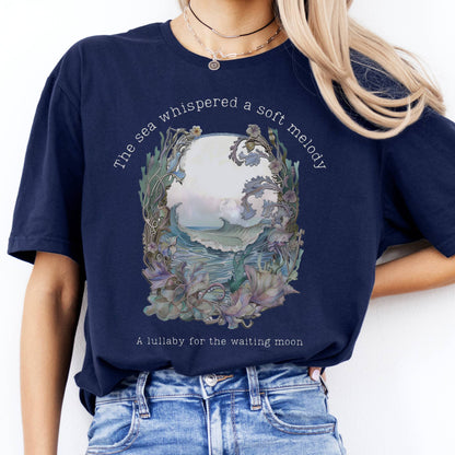 T-Shirts The Sea Whispered A Soft Melody for the Waiting Moon Poetry T-Shirt The Mystic Eden