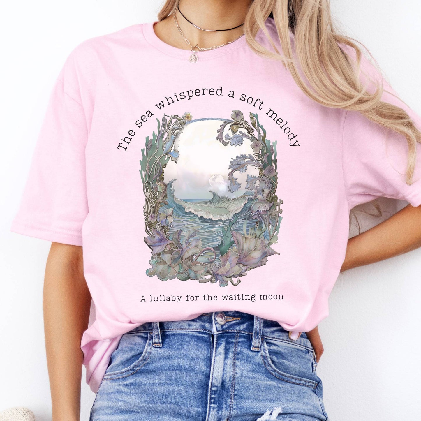 T-Shirts The Sea Whispered A Soft Melody for the Waiting Moon Poetry T-Shirt The Mystic Eden