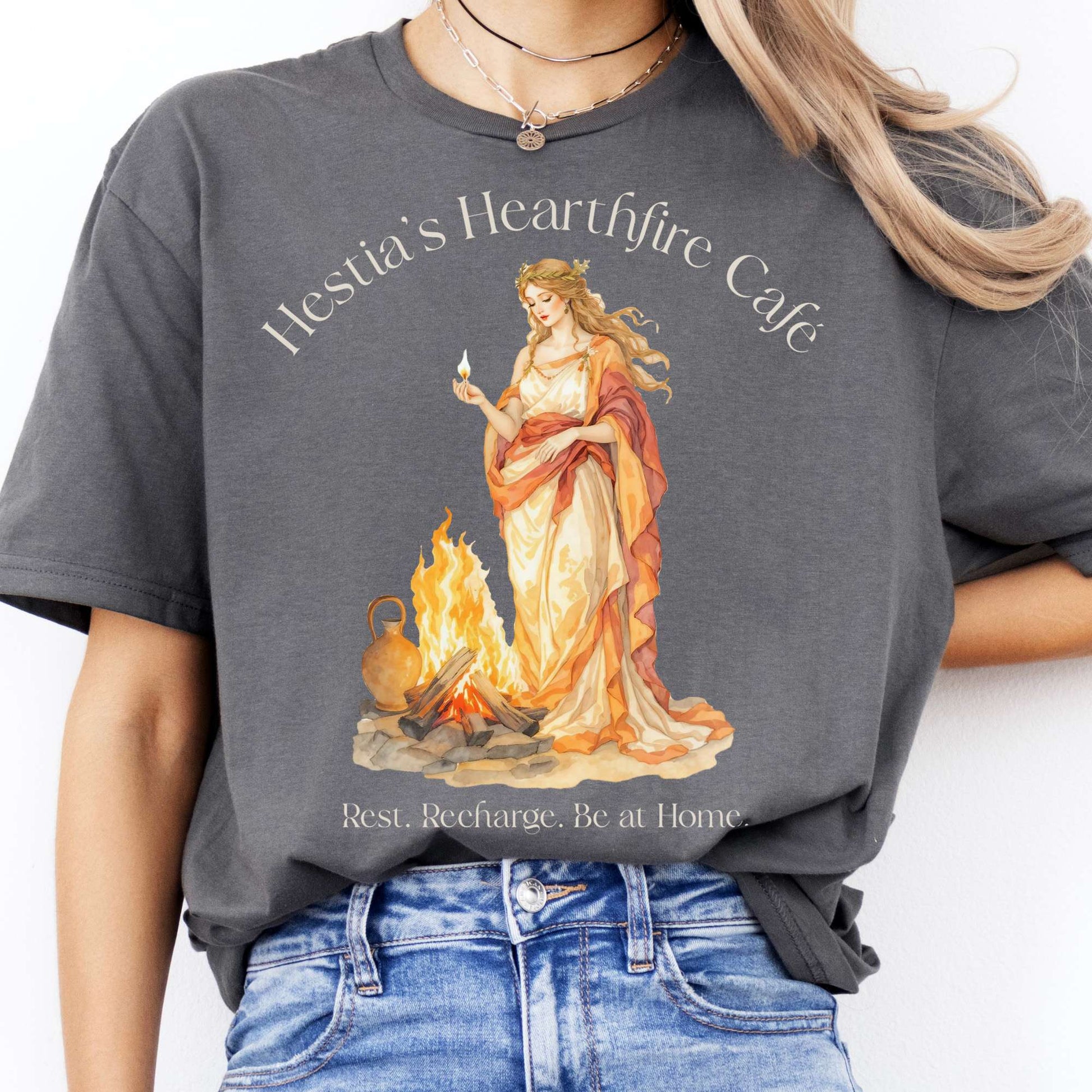 T-Shirts Hestia’s Hearthfire Café Mythology T-Shirt The Mystic Eden