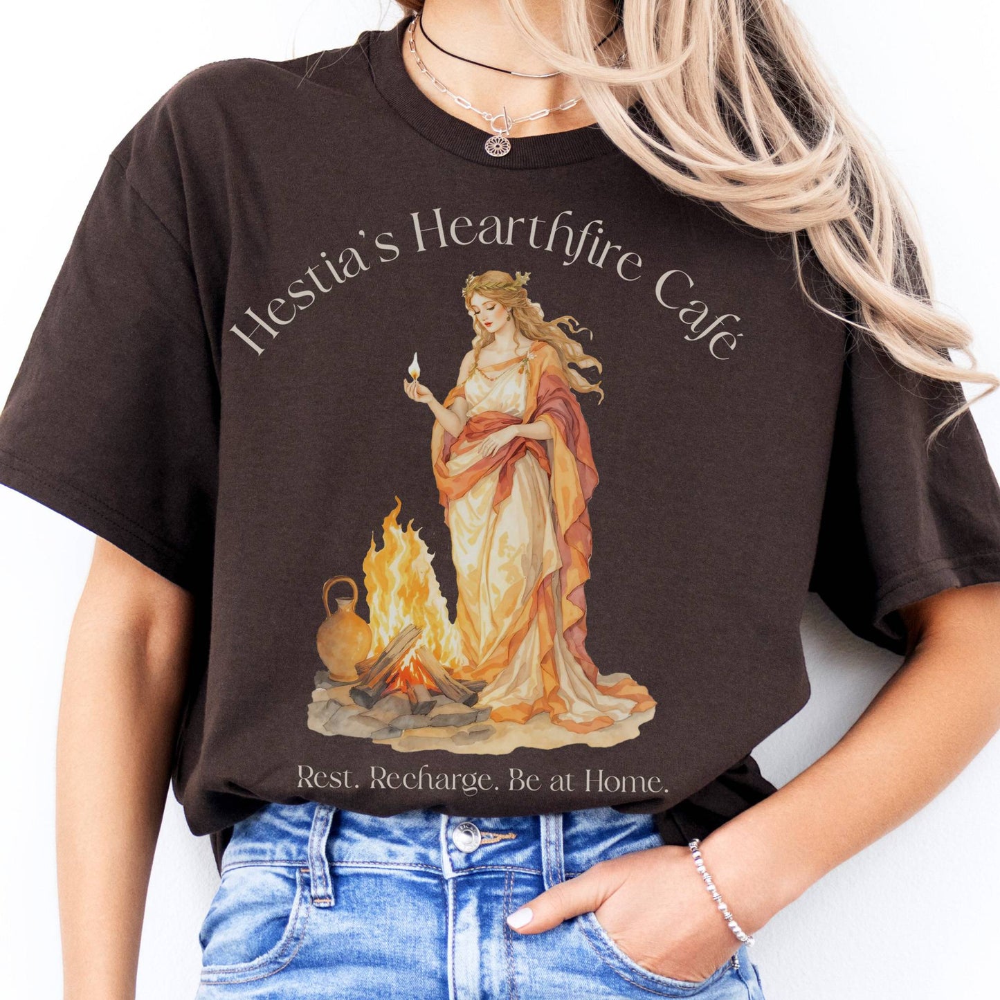 T-Shirts Hestia’s Hearthfire Café Mythology T-Shirt The Mystic Eden