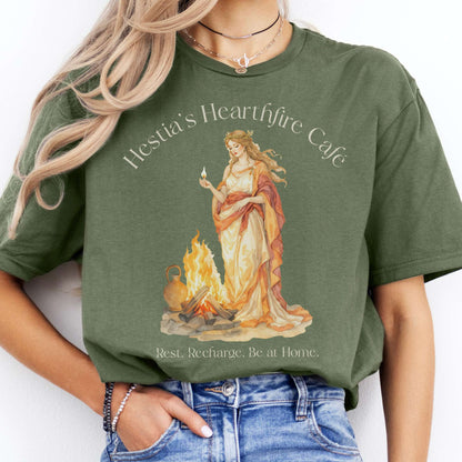 T-Shirts Hestia’s Hearthfire Café Mythology T-Shirt The Mystic Eden