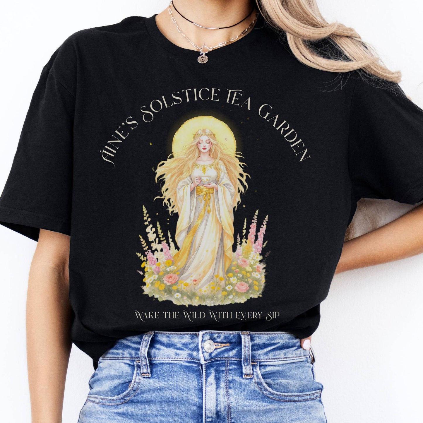 T-Shirt Áine’s Solstice Tea Garden Celtic Goddess T-Shirt The Mystic Eden