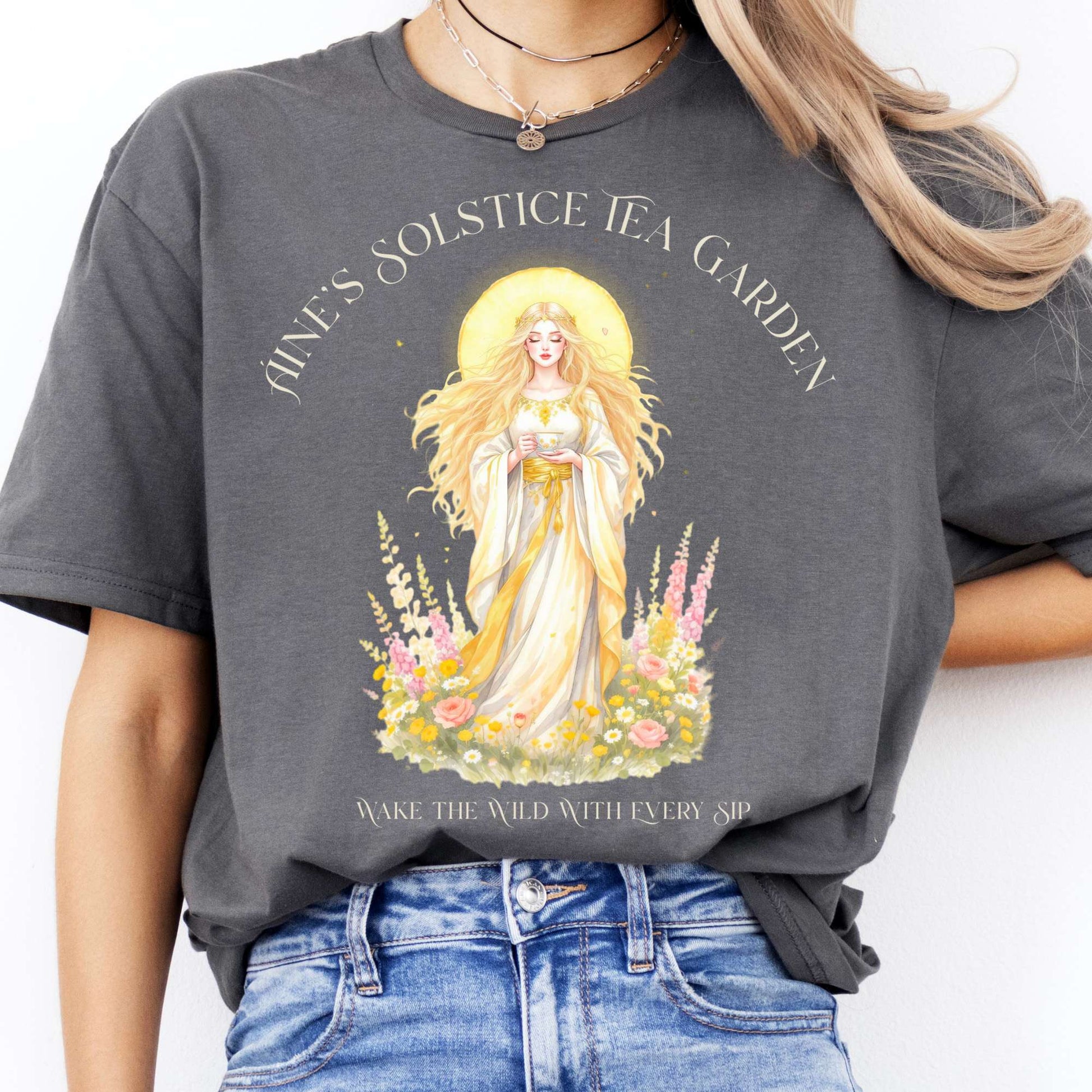 T-Shirt Áine’s Solstice Tea Garden Celtic Goddess T-Shirt The Mystic Eden